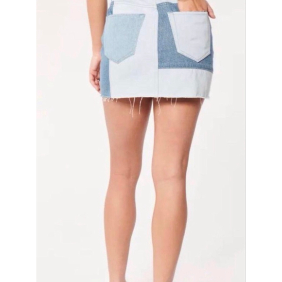Hollister Patchwork Denim Mini Skirt Y2K High Rise 29 EUC Western Festival Boho - Picture 2 of 8